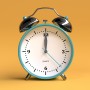 old alarm clock on yellow background - 12 o'clock - 3d illustration rendering